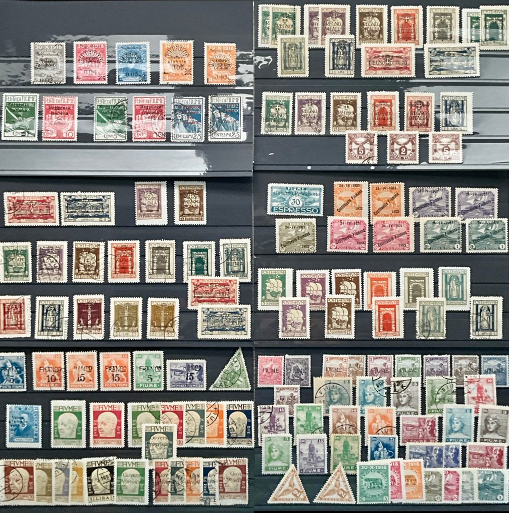 Ριέκα 1918/1924 - Top μέρος σε 6 κάρτες τοποθέτησης με γραμματόσημα από το Fiume, με πολλές διαφορετικές επεκτάσεις. - Michel #1.0