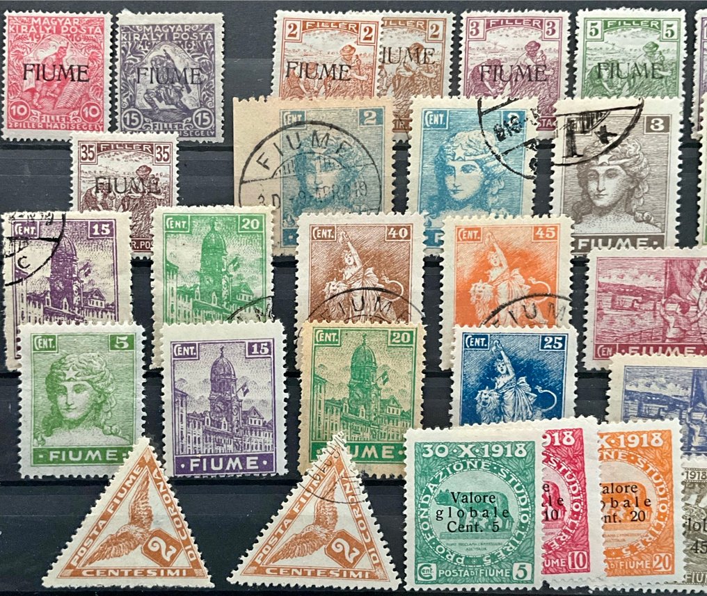 Ριέκα 1918/1924 - Top μέρος σε 6 κάρτες τοποθέτησης με γραμματόσημα από το Fiume, με πολλές διαφορετικές επεκτάσεις. - Michel #4.3