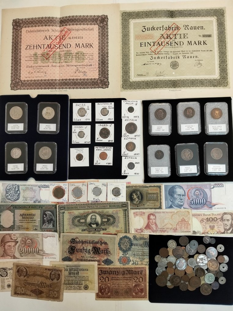 Messico, Francia, Spagna. World collection coins lot with silver and banknotes  110 coins in total 350 - 1960s  (Senza prezzo di riserva) #1.0