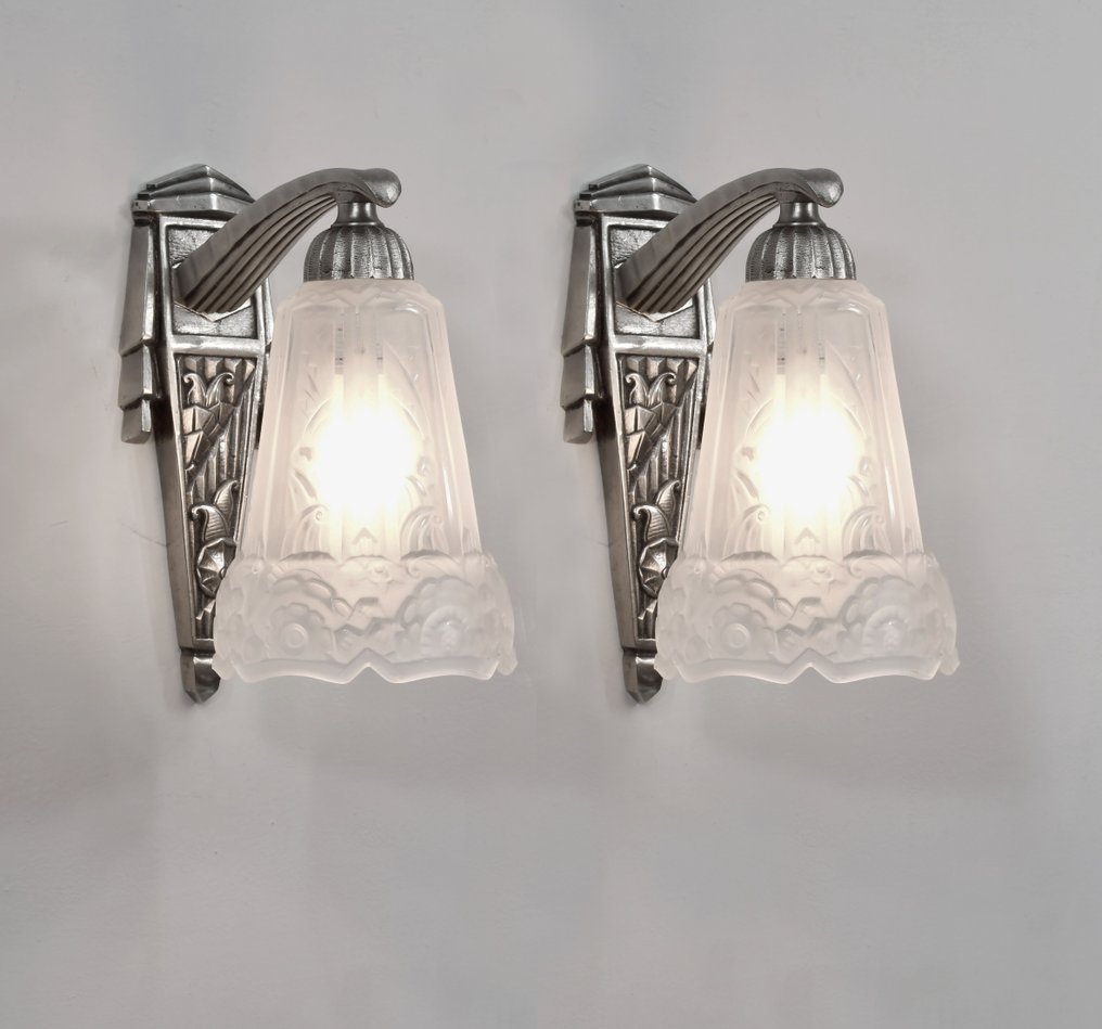 Maynadier - Φωτιστικό τοίχου - Μπρούντζος με επίστρωση νικελίου. - ζευγάρι - art deco του 1930 #1.0