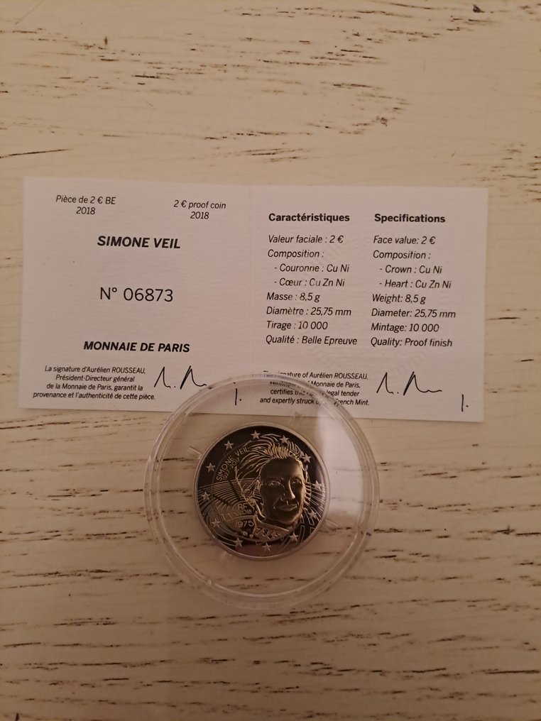 Frankrig. 2 Euro 2018 "Simone Veil" Proof - (Sans boite)  (Ingen mindstepris) #1.0