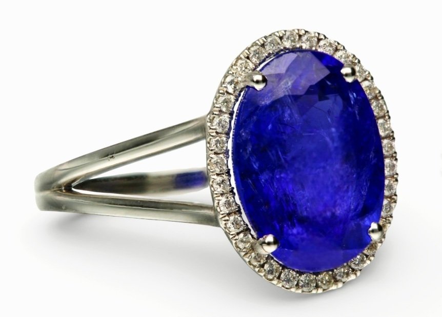 沒有保留價 - 戒指 - 14 克拉 白金 -  4.62ct. tw. 坦桑石 - 鉆石 #2.1