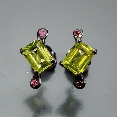 χωρίς τιμή ασφαλείας - Σκουλαρίκια 925 ασήμι, μαύρο ροδονισμένο - Περίδος - Ροδολίθος #1.0