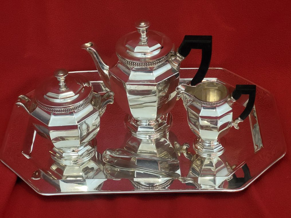 Christofle - Collection Gailla - Σερβίτσιο καφέ και τσαγιού (5) - Colbert und Chinon - Μέταλλο λευκό - Versilbert - Εbενόξυλο - Teeservice #1.0