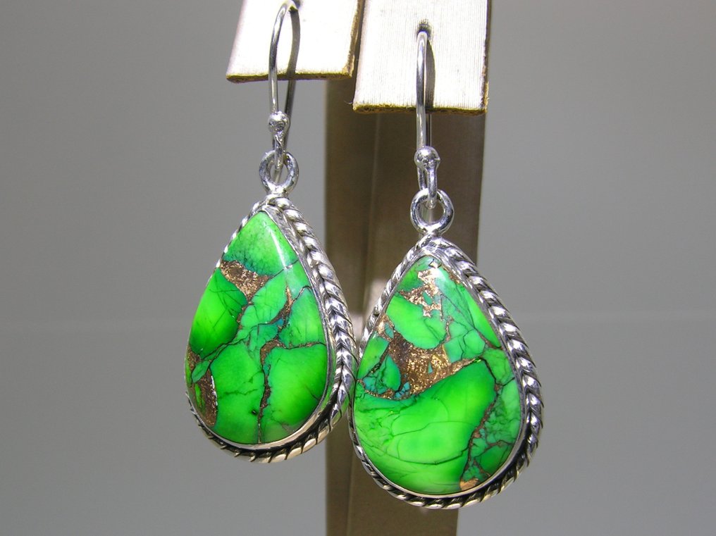 Τυρκουάζ σκουλαρίκια - Ύψος: 39 mm - Πλάτος: 16 mm- 7.48 g - (2) #1.0