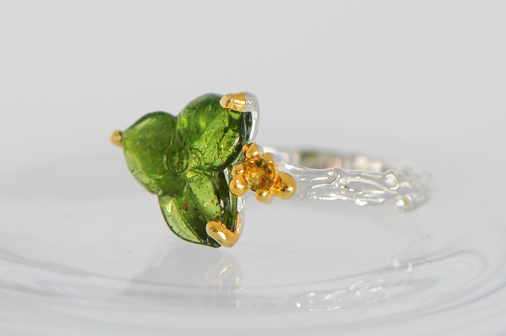 925 silver - Tourmaline - Peridot - Ring #2.1