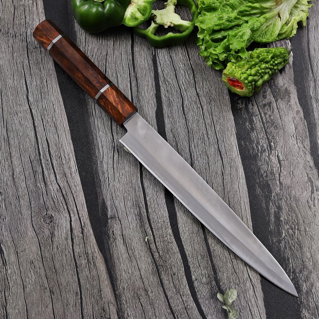 Handmade Professional Long Kitchen Knife – Artisan Crafted Slicer - 餐刀 - 鋼, 木 - A145 #2.1