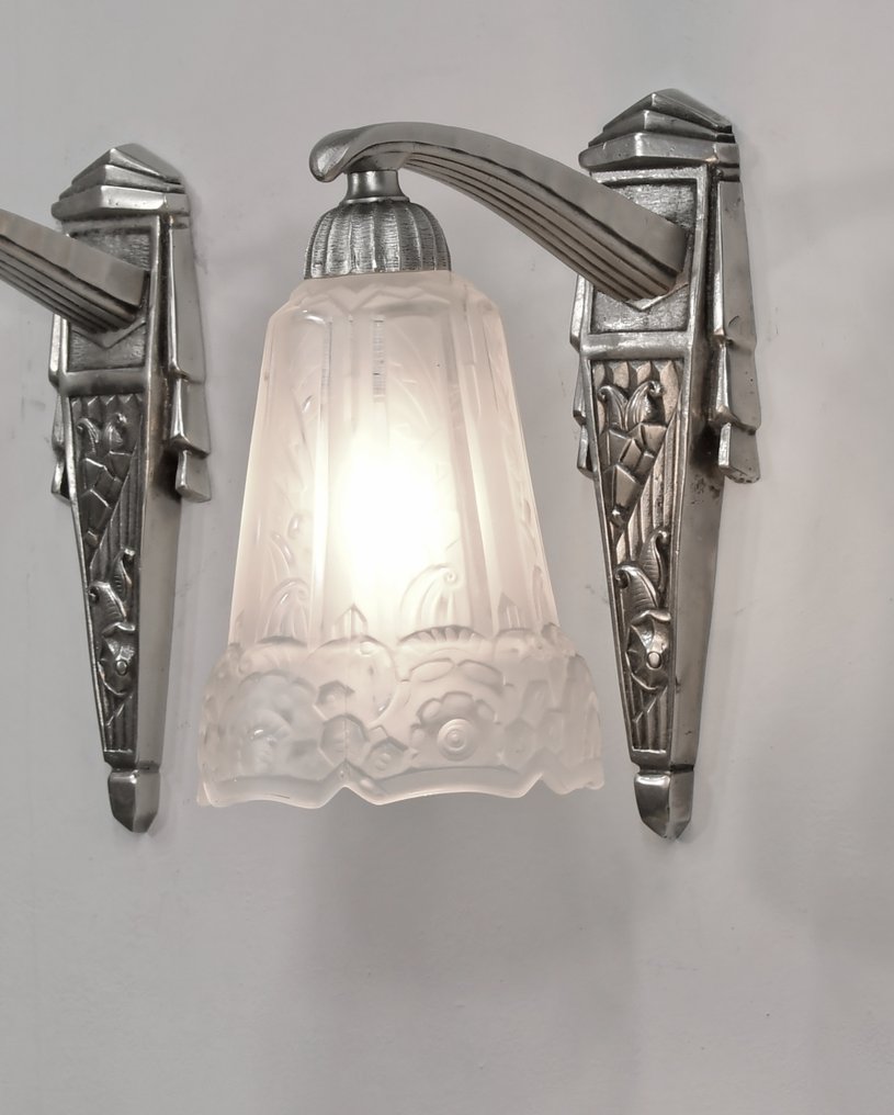 Maynadier - Φωτιστικό τοίχου - Μπρούντζος με επίστρωση νικελίου. - ζευγάρι - art deco του 1930 #4.3