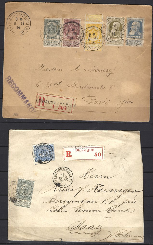 Βέλγιο 1893/1900 - Εκπομπή «Fine Barbe» και «Grosse Barbe» - 8 φάκελοι με μεικτό ταχυδρομικό τέλος. - COB/OBP 61 #4.3