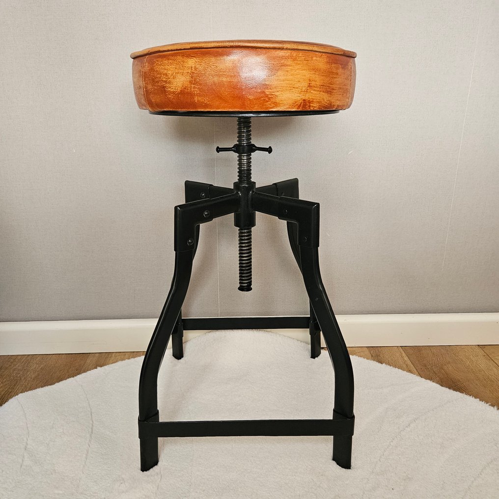 Stool - Height-adjustable rotating stand - Leather, Iron #2.1