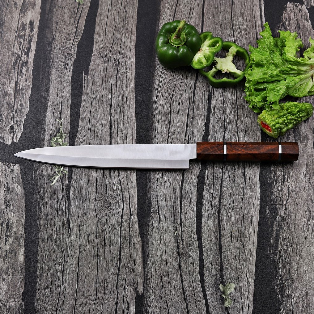 Handmade Professional Long Kitchen Knife – Artisan Crafted Slicer - 餐刀 - 鋼, 木 - A145 #1.0