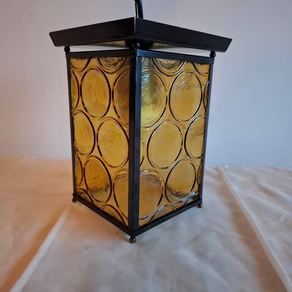Caged ceiling lamp - Brass, Glass - Pendant lamp #1.0