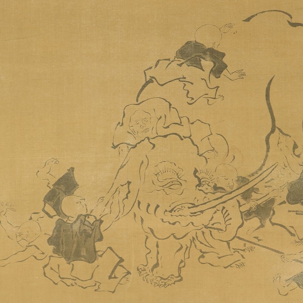 群盲撫象 Gunmo Zo Wo Hyousu (Blind Men and Elephant) with Box - Hanabusa Iccho 英一蝶 (1652-1724) - Ιαπωνία - Μέσα της περιόδου Edo (χωρίς τιμή ασφαλείας) #1.0