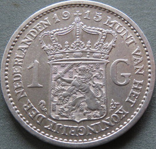 荷兰. 威廉敏娜. 1 Gulden 1915 mooi  (没有保留价) #1.0