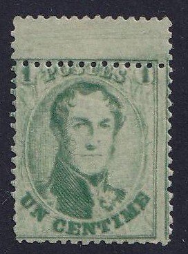 Βέλγιο 1865 - μεδαλλιόν 1c πράσινο λαδιώδης διαφανής πίεση - ταντίνγκ 14½ - OBP/COB 13Bb #1.0