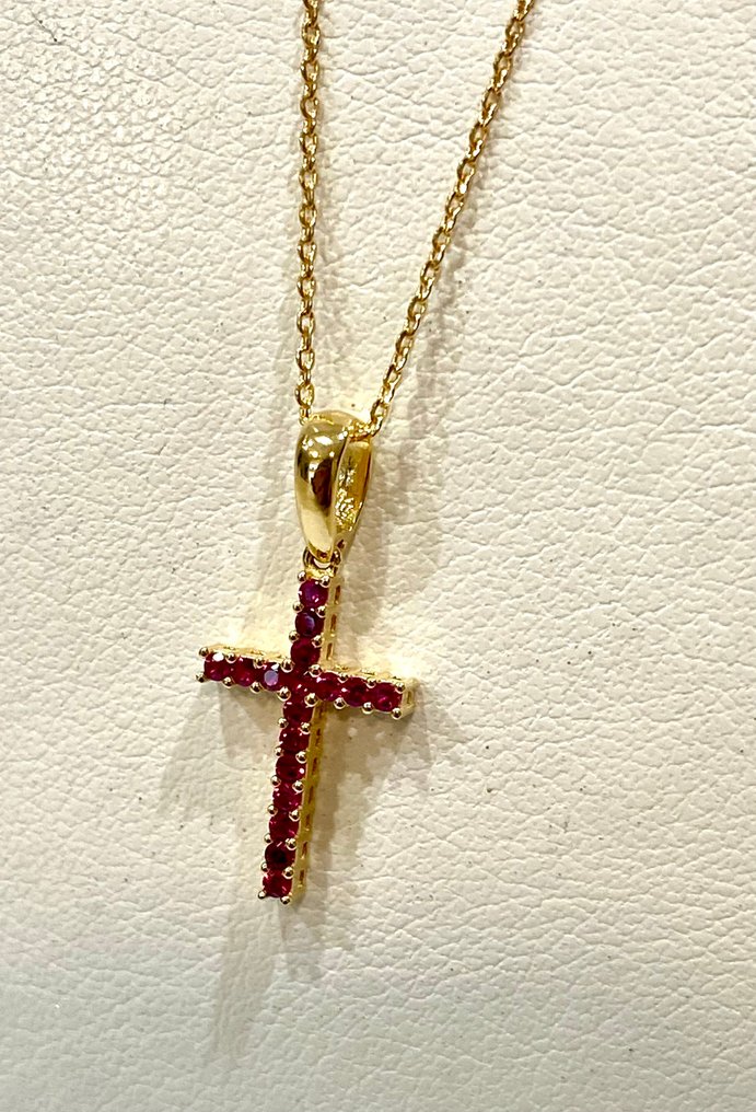沒有保留價 - 吊墜頸鏈 - 18 克拉 黃金 -  0.17ct. tw. 紅寶石 #1.0
