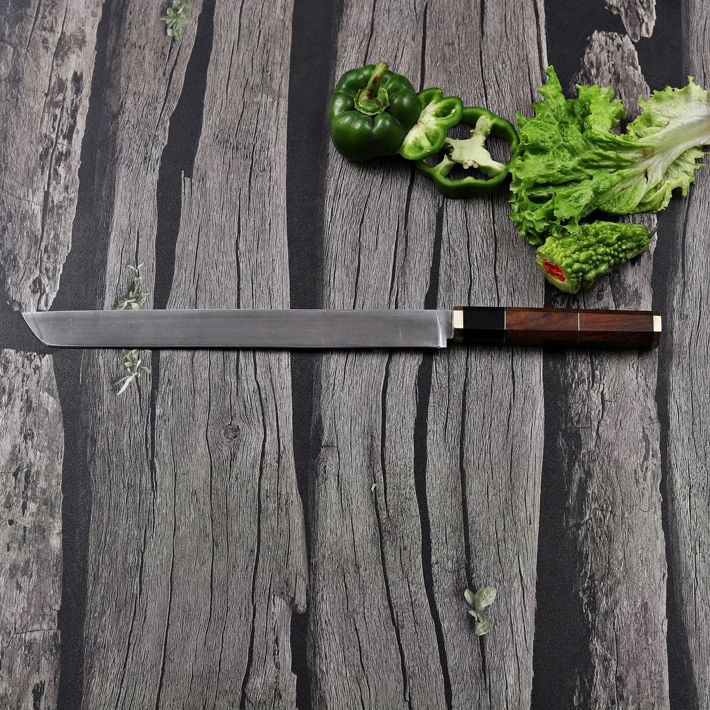Handmade Professional Long Kitchen Knife – Artisan Crafted Slicer - Τραπεζομάχαιρο - Χάλυβας, Ξύλο - A142 #3.2