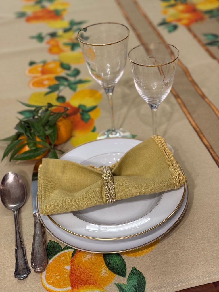 适合大型宴会的优雅桌布，来自阿马尔菲海岸，装饰有橙子和柠檬。 - 桌布  - 3.14 m - 1.38 m #1.0