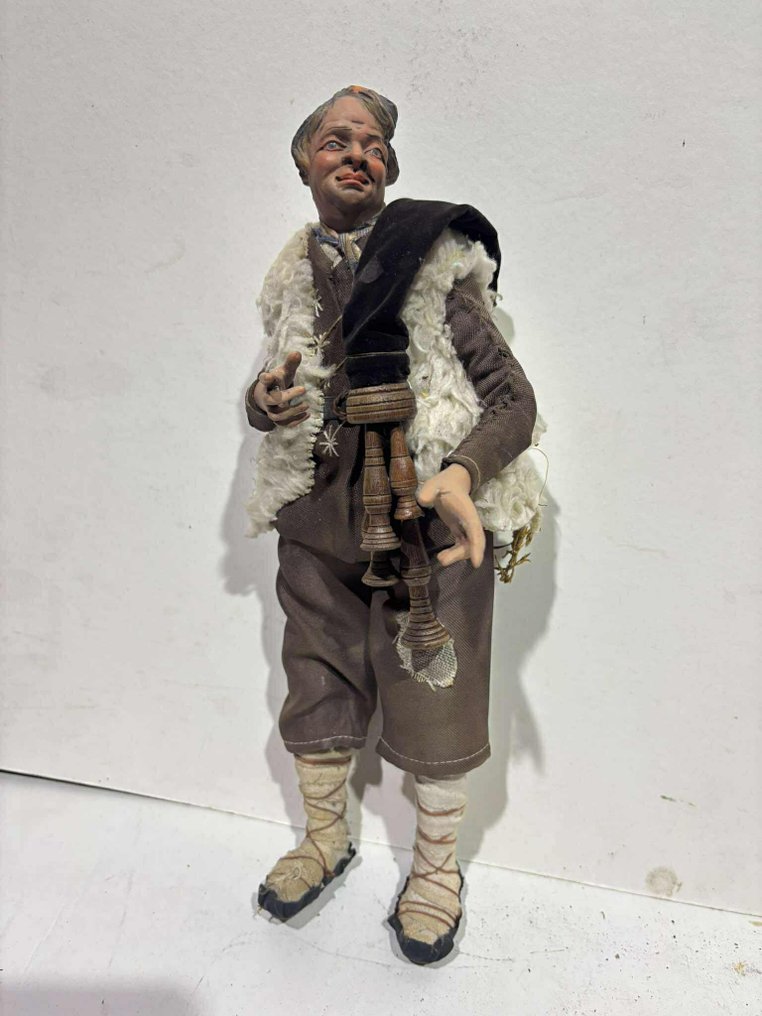 Γλυπτό, Presepe Napoletano - Zampognaro - Metà XX secolo - 31 cm - Ξύλο, Πήλινο, Γυαλί, Textile #3.2
