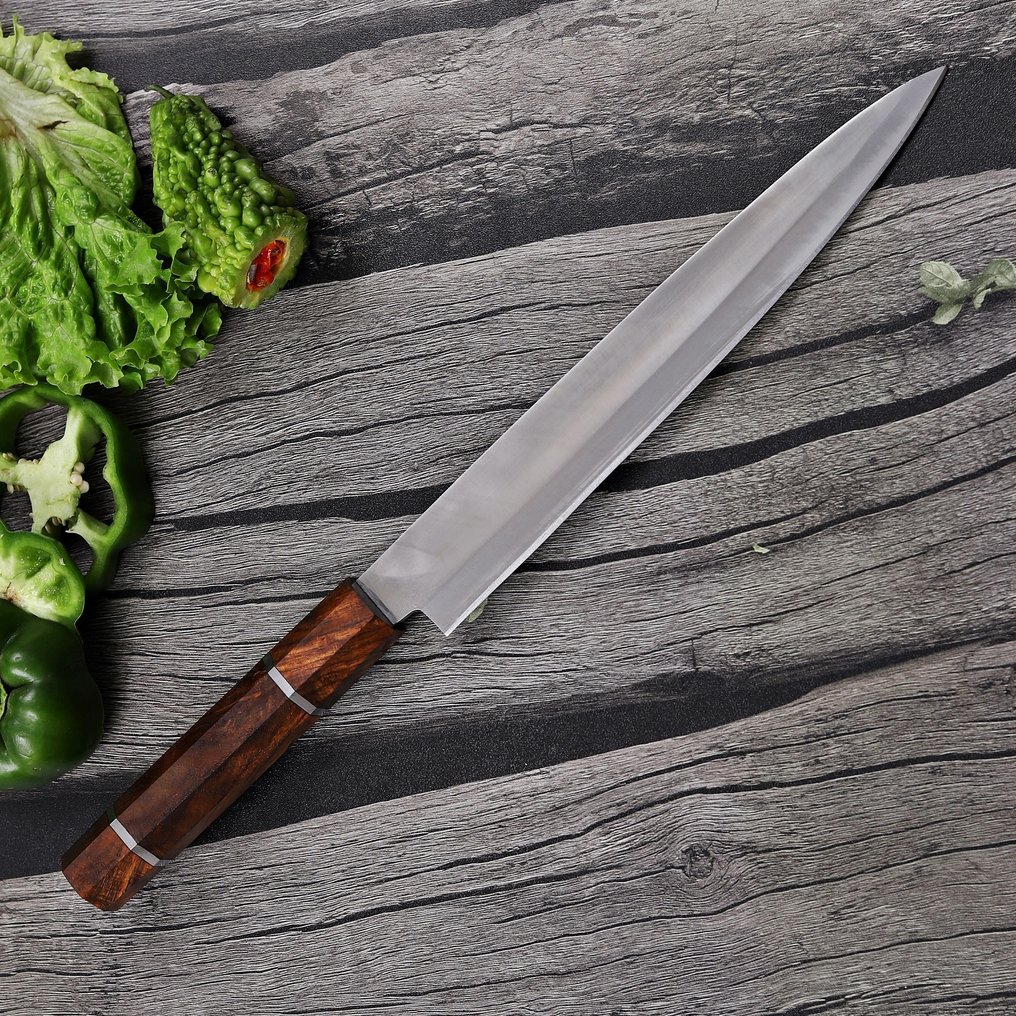 Handmade Professional Long Kitchen Knife – Artisan Crafted Slicer - 餐刀 - 鋼, 木 - A145 #4.3