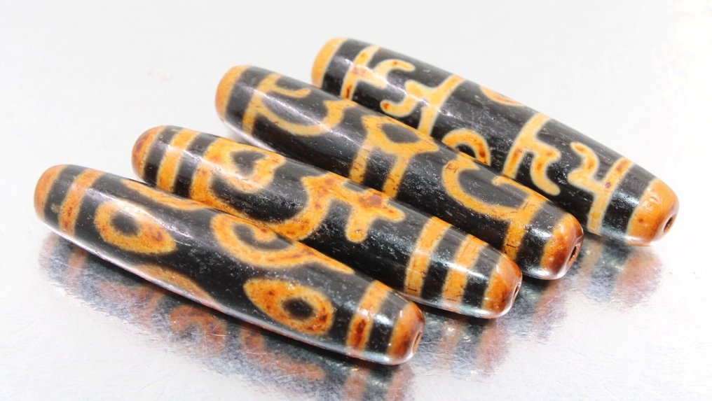 4 古老的藏传佛教神圣天然玛瑙DZI珠子 护身符- 61 g #1.0