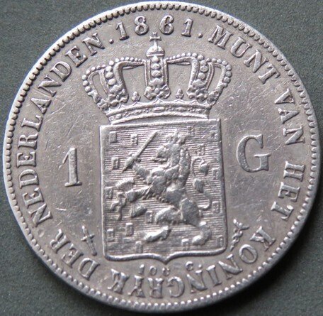荷蘭. Willem III. 1 Gulden 1861  (沒有保留價) #2.1