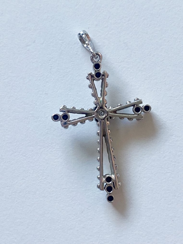 十字架吊坠 - 18K包金 白金 钻石 (天然)  #3.2
