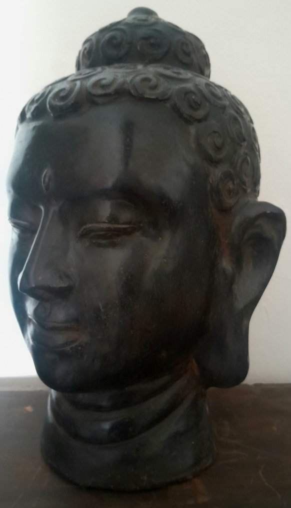 Statue, Large Buddha Head Signed - 40 cm - Terrakotta #1.0