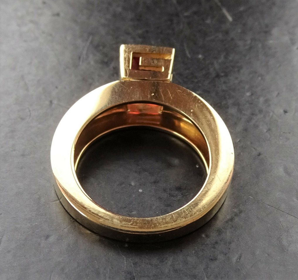 Gucci - 戒指 - 18 克拉 黃金 石榴石 - G-Logo 鸡尾酒戒指 #4.3