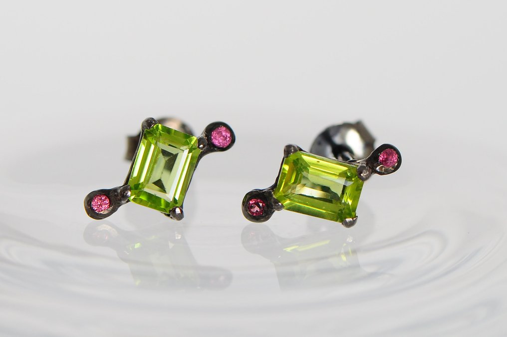 χωρίς τιμή ασφαλείας - Σκουλαρίκια 925 ασήμι, μαύρο ροδονισμένο - Περίδος - Ροδολίθος #1.0