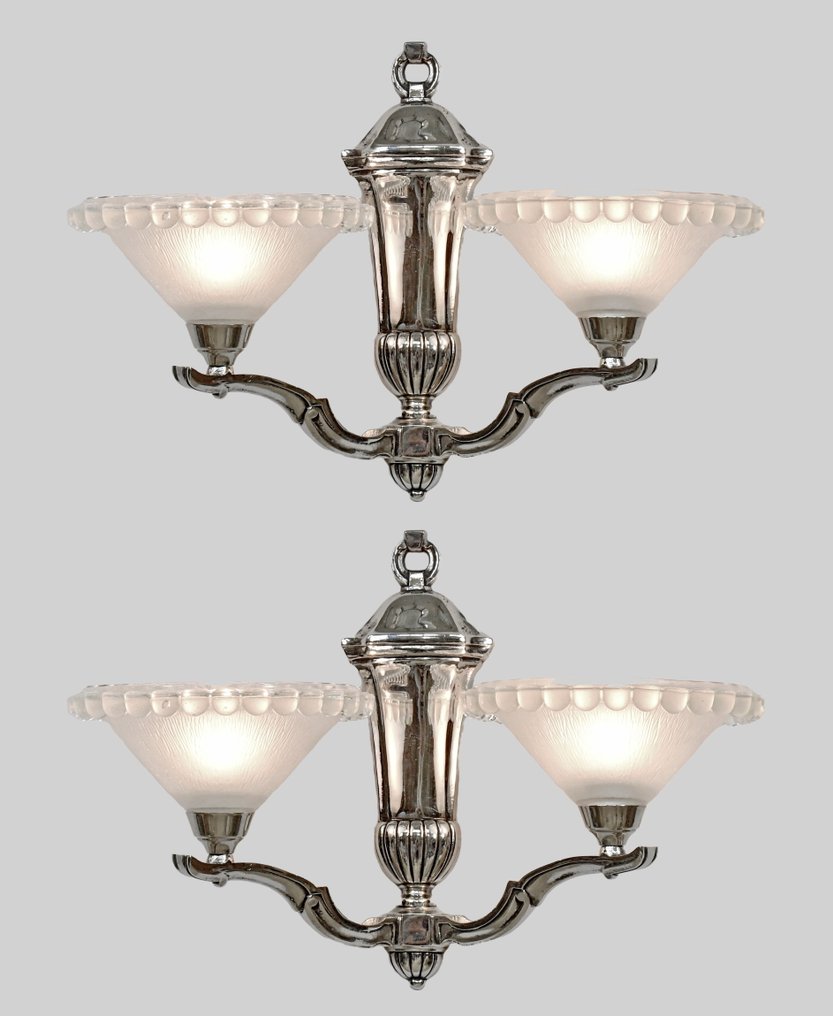 Petitot & Ezan - 壁燈 - 镀镍青铜 - 一对 - 1935年艺术装饰 #1.0