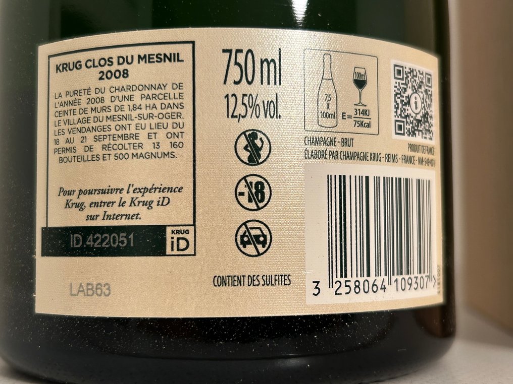 2008 Krug, Clos du Mesnil - Champagne Blanc de Blancs, Brut, Grand Cru - 1 Pullo (0.75L) #2.1
