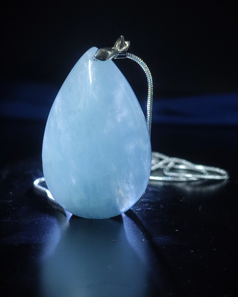 Lindo colar de prata 925 com água-marinha Frete grátis - Colar com pingente #1.0