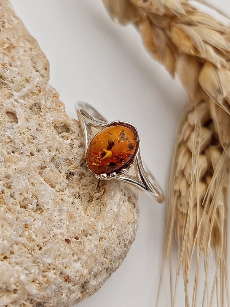 925纯银戒指，配以顶级波罗的海琥珀- 1.6 g - (1) #1.0