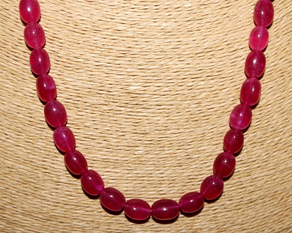 非常漂亮的项链，手工制作的红宝石椭圆形珠子 - 289克拉。 珠宝- 57.8 g - (1) #1.0
