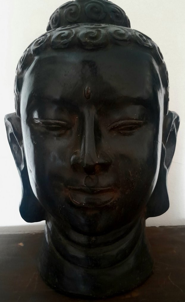 Statue, Large Buddha Head Signed - 40 cm - Terrakotta #1.0