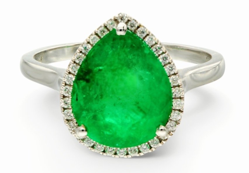 Zonder minimumprijs - Ring - 14 karaat Witgoud - 4.63ct. tw. Smaragd - Diamant #1.0