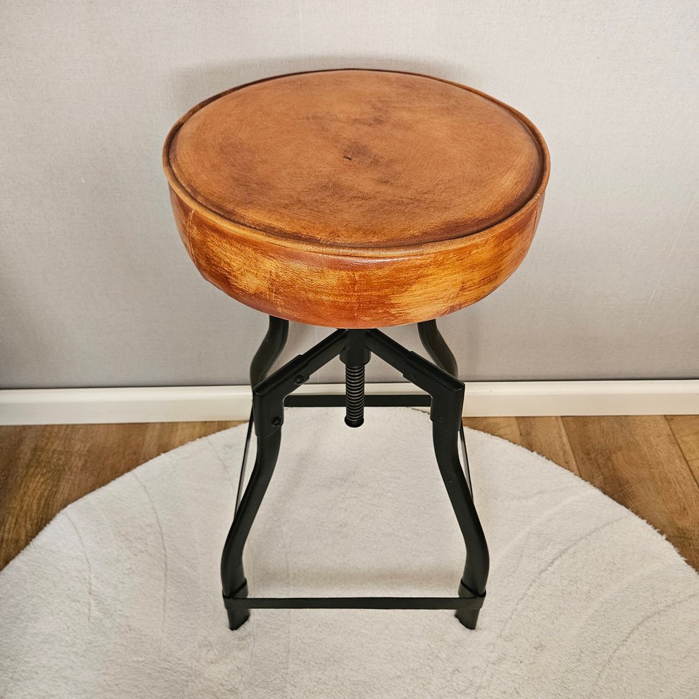 Stool - Height-adjustable rotating stand - Leather, Iron #3.2