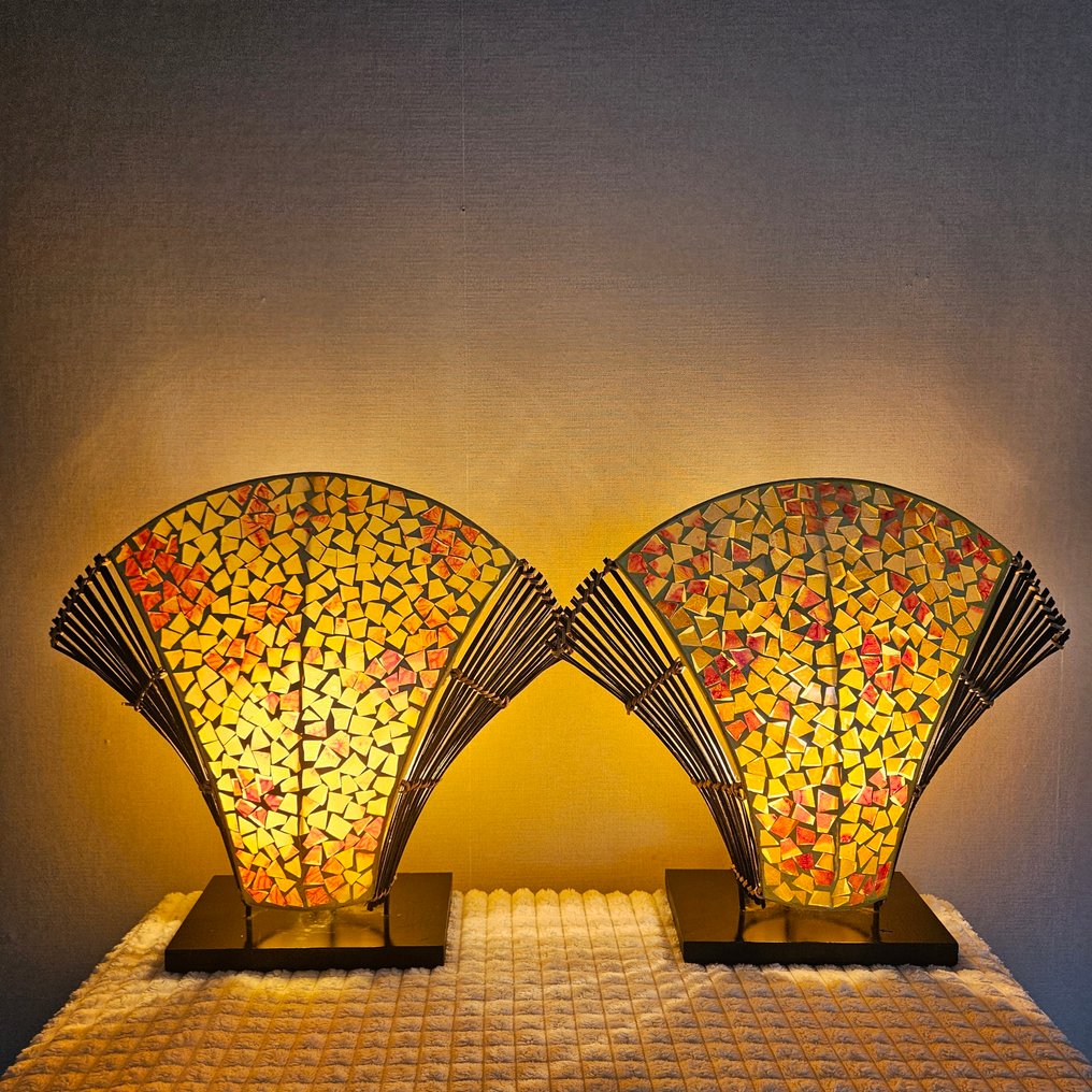 Lampa (2) - Trä, Glas - Bordslamp waaier #1.0