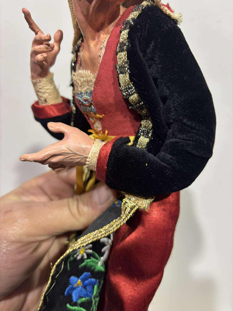 Γλυπτό, Presepe Napoletano - Vecchia Popolana - Metà XX secolo - 33 cm - Πήλινο, Γυαλί, Textile #3.2