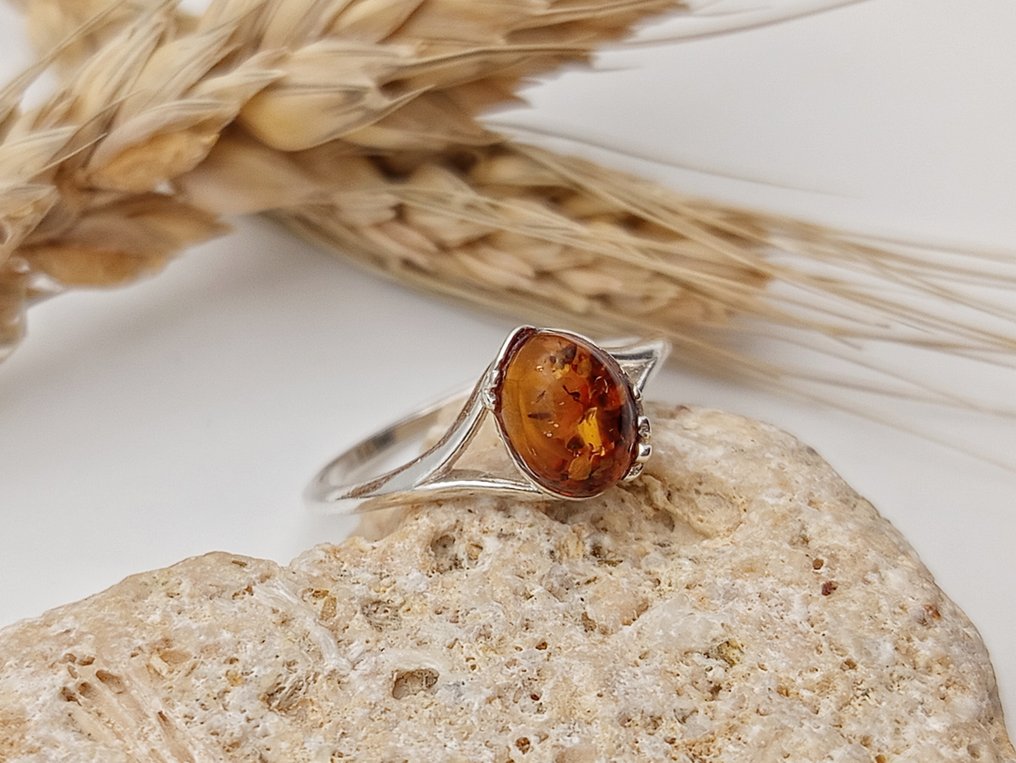 925纯银戒指，配以顶级波罗的海琥珀- 1.6 g - (1) #2.1