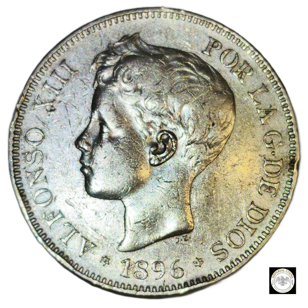 西班牙王国. 阿方索十三世. 5 Pesetas 1896 *18-96 PGV  (没有保留价) #1.0