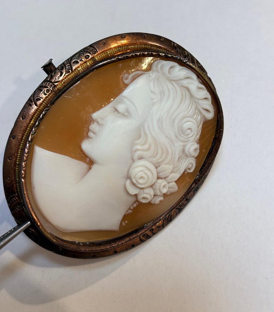 没有保留价 - 胸针 黄铜色 - 贝壳浮雕饰品 #4.3