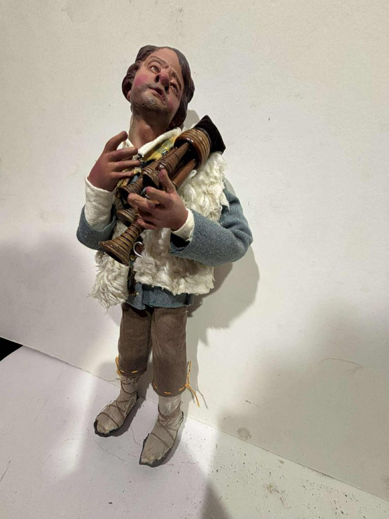 雕塑, Presepe Napoletano - Zampognaro - Prima metà del XX secolo - 34 cm - 木, 陶器, 玻璃, 纺织品 #4.3