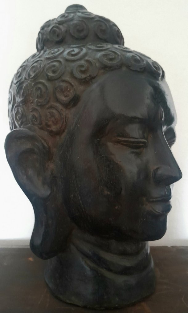 Statue, Large Buddha Head Signed - 40 cm - Terrakotta #2.1