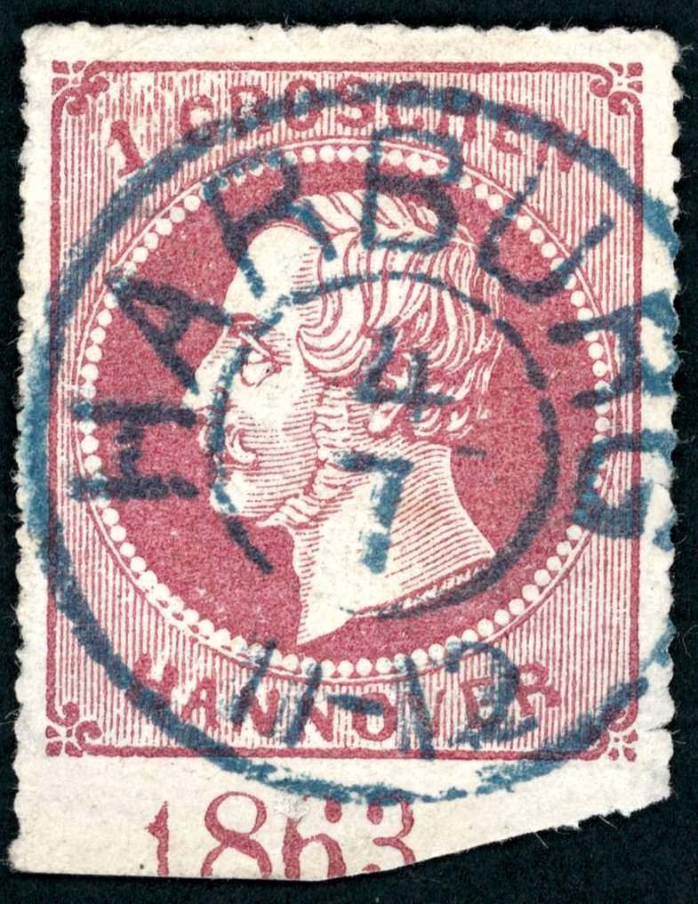 Αννόβερο 1864 - Ολοκληρωμένο «Έτος 1863» κάτω από το τόξο στο κάτω μέρος, διαπερασμένο από 1 γραμμή, με αριθμό - Mi.Nr. 23 mit Jahreszahl #1.0