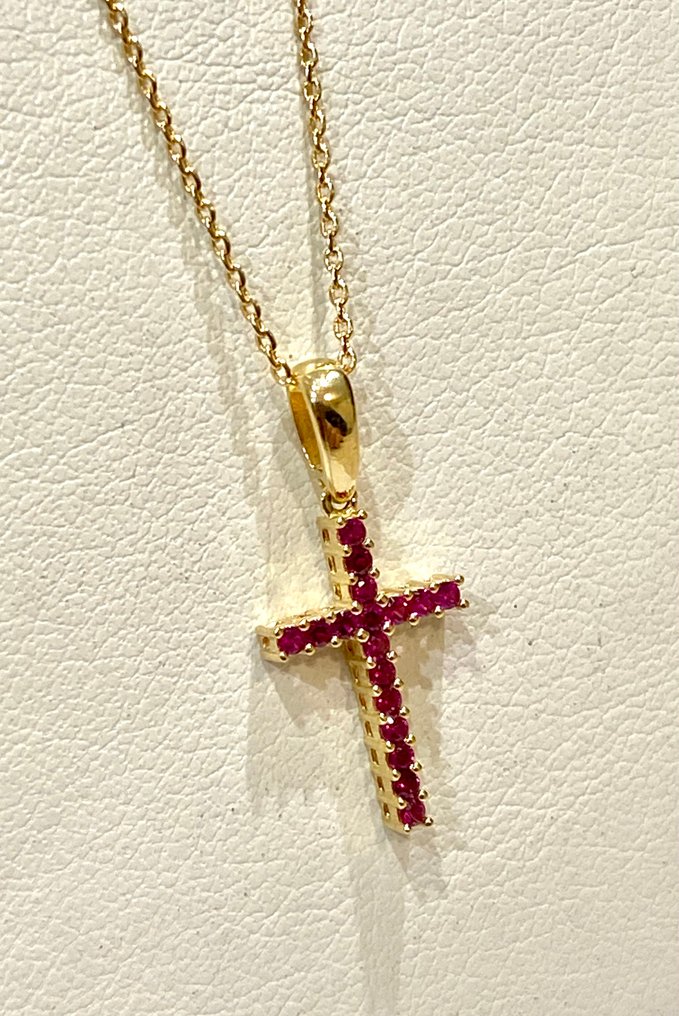 沒有保留價 - 吊墜頸鏈 - 18 克拉 黃金 -  0.17ct. tw. 紅寶石 #2.1