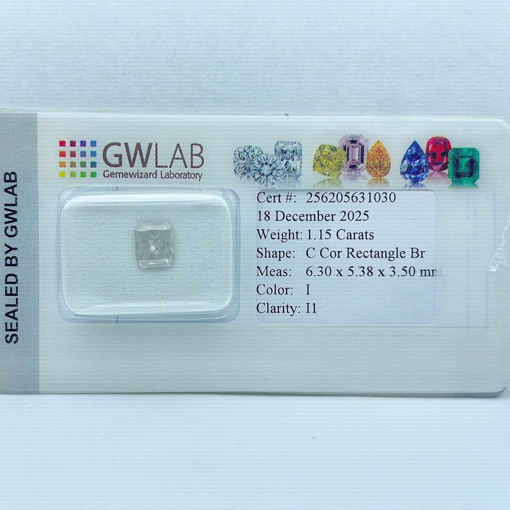 没有保留价 - 1 pcs 钻石 (天然) - 1.15 ct - 矩形 - I - I1 内含一级 - Gemewizard宝石实验室(GWLab) #4.3