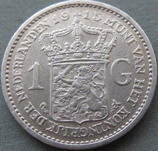 荷兰. 威廉敏娜. 1 Gulden 1915 mooi  (没有保留价) #2.1