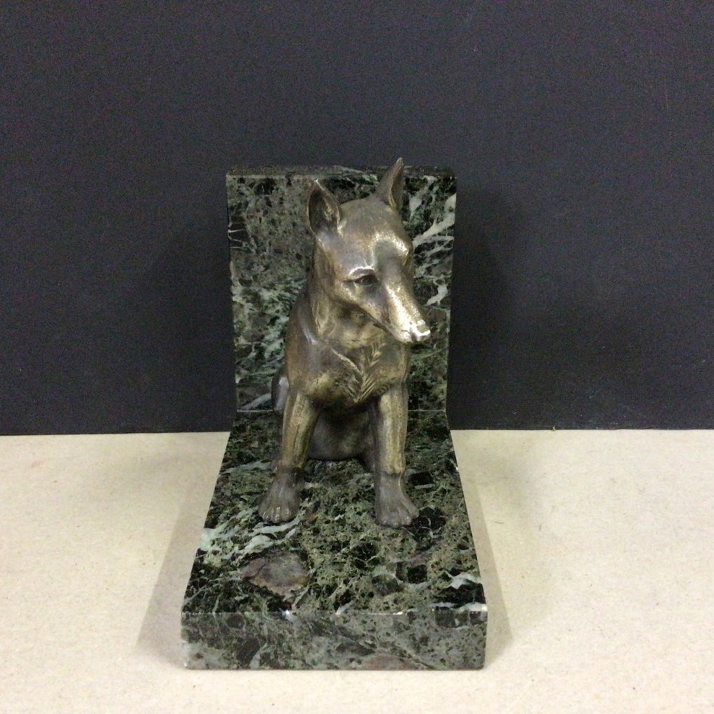 书挡 (2) - 德国牧羊犬 - 铜青铜色的锌合金安装在大理石底座上 #3.2